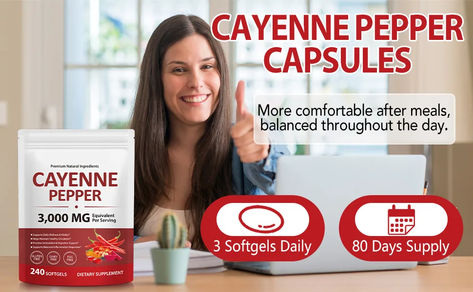 Cayenne Pepper Capsules Supplement 3000 MG Equivalent Per Serving Turmeric Curcumin Hawthorn Berry Ceylon Cinnamon Organic Panax Ginseng Berberine Extract 240 Count - Cayenne Pepper Capsules
