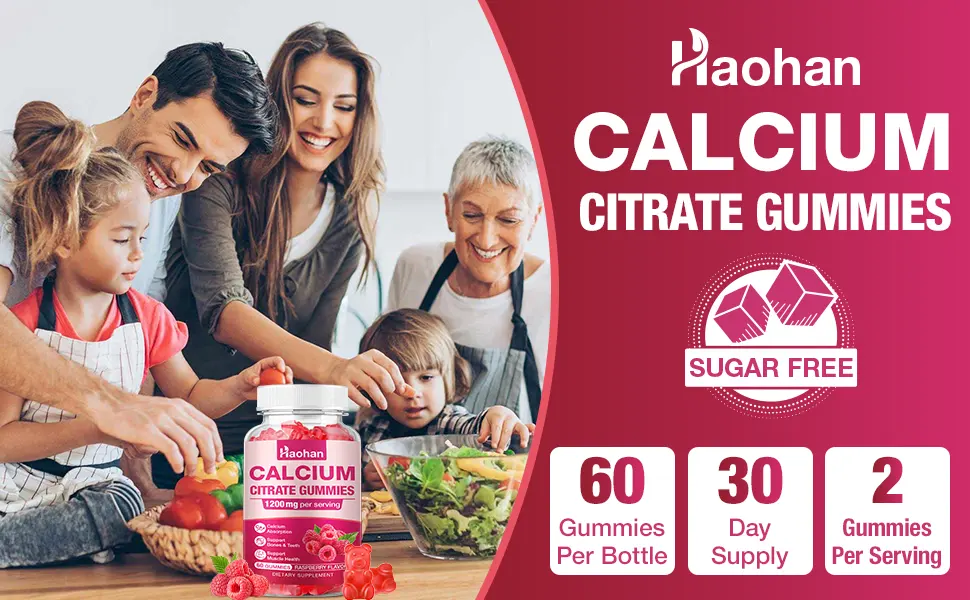Calcium Citrate Gummies 1200mg - Sugar-Free Chewable Supplement for Women & Men with Bone Muscle & Immune Support - Raspberry Flavor 120 Count - Calcium Citrate Gummies