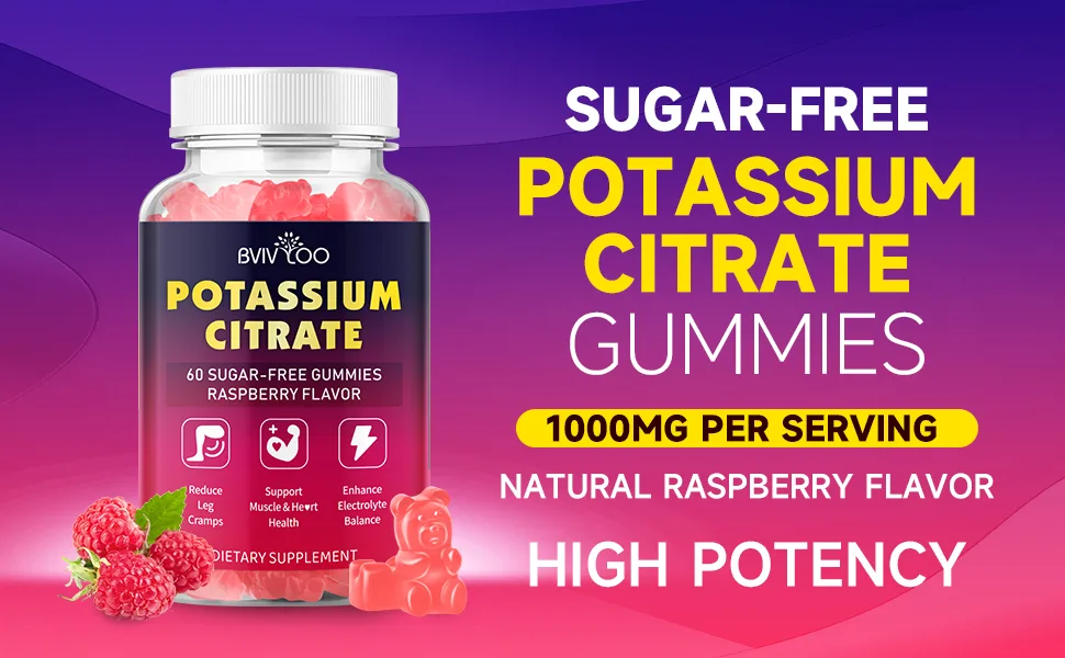 Potassium Citrate Gummies for Adults Sugar-Free Potassium 1000mg Support Leg Cramps & Electrolyte Balance High Potency 60 Count 1pack - Potassium Citrate Gummies