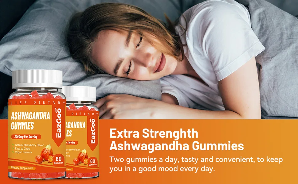 Ashwagandha Gummies & Vitamin D3 3000mg Extra Strength Ashwagandha Root Extract for Boosts Energy Immune Support Non-GMO Strawberry Flavor 60 Count 60 Count (Pack of 1) - 3000mg ashwagandha gummies