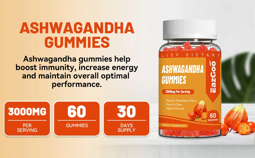 Ashwagandha Gummies & Vitamin D3 3000mg Extra Strength Ashwagandha Root Extract for Boosts Energy Immune Support Non-GMO Strawberry Flavor 60 Count 60 Count (Pack of 1) - Ashwagandha Gummies