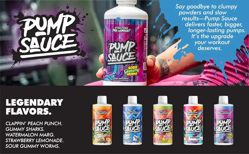 Pump Sauce Pre-Workout - 32 oz Sour Gummy Worms No Caffeine Full Spectrum Liquid Gluten Free Vegan Zero Sugar - footer