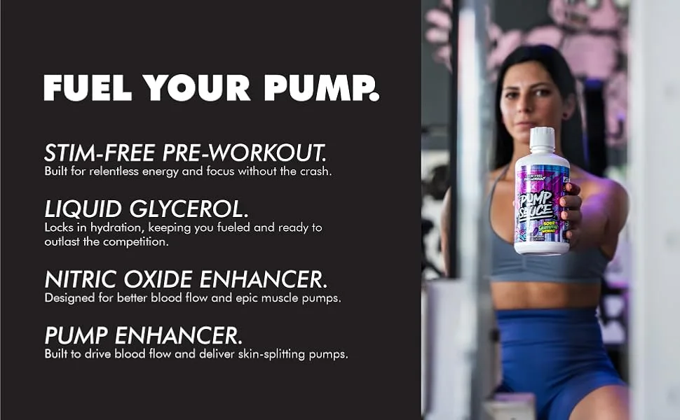 Pump Sauce Pre-Workout - 32 oz Sour Gummy Worms No Caffeine Full Spectrum Liquid Gluten Free Vegan Zero Sugar - fuel your pump