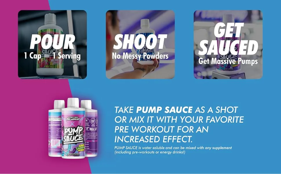 Pump Sauce Pre-Workout - 32 oz Sour Gummy Worms No Caffeine Full Spectrum Liquid Gluten Free Vegan Zero Sugar - information