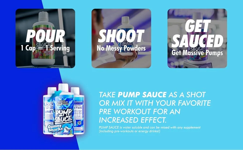 Pump Sauce Pre-Workout - 32 oz Gummy Sharks No Caffeine Full Spectrum Liquid Gluten Free Vegan Zero Sugar - information