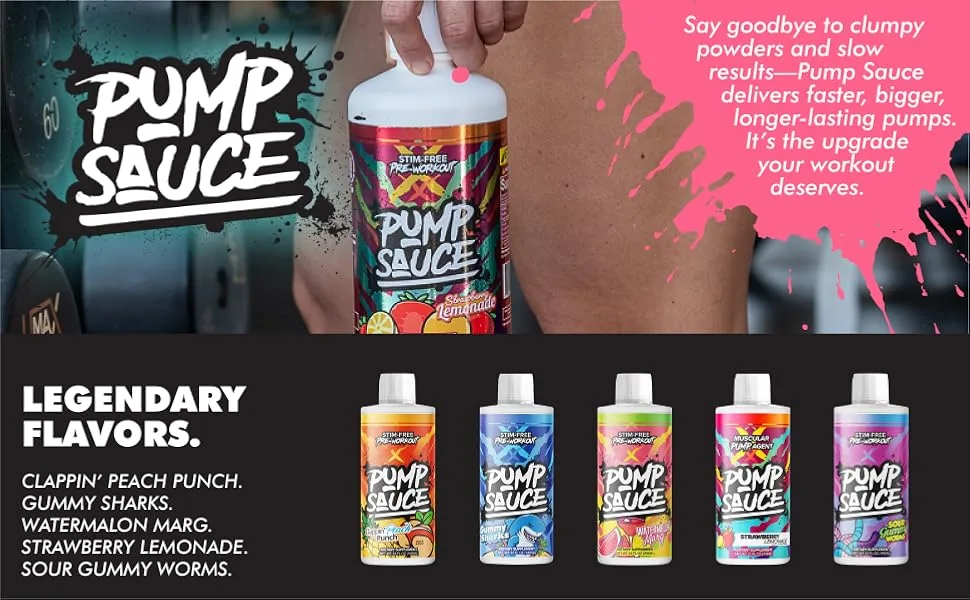 Pump Sauce Pre-Workout - 32 oz Strawberry Lemonade No Caffeine Full Spectrum Liquid Gluten Free Vegan Zero Sugar - footer