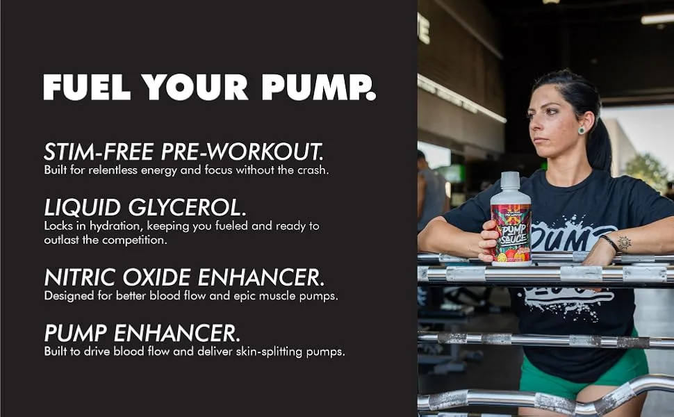 Pump Sauce Pre-Workout - 32 oz Strawberry Lemonade No Caffeine Full Spectrum Liquid Gluten Free Vegan Zero Sugar - fuel your pump