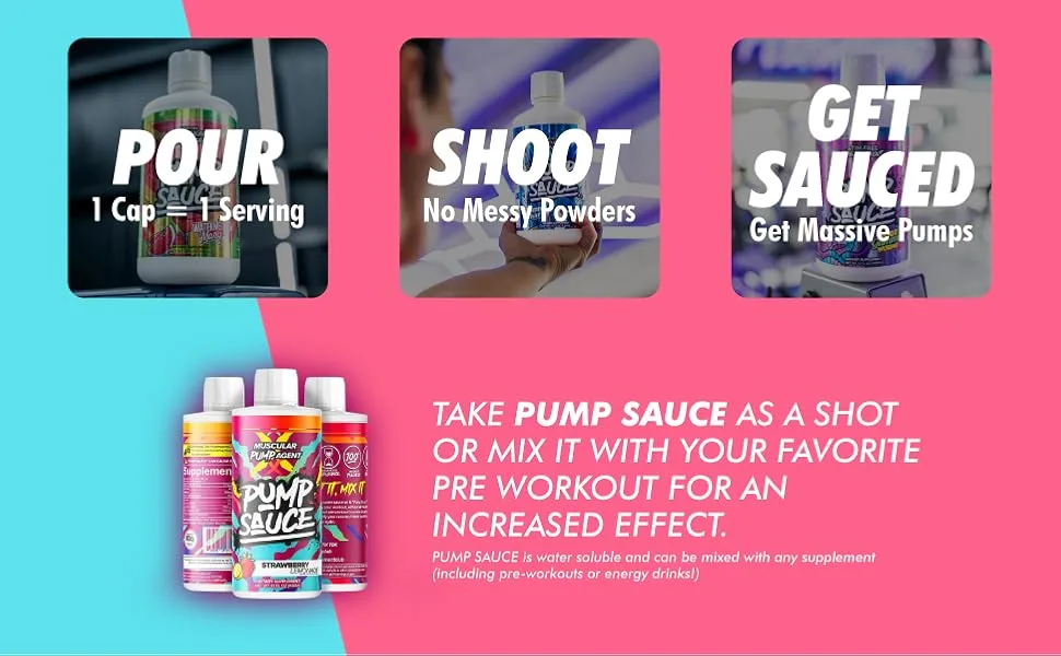 Pump Sauce Pre-Workout - 32 oz Strawberry Lemonade No Caffeine Full Spectrum Liquid Gluten Free Vegan Zero Sugar - information
