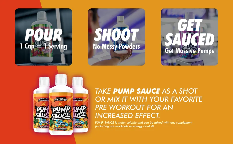 Pump Sauce Pre-Workout - 32 oz Tropical Pumpsicle (Clappin Peach Punch ) No Caffeine Full Spectrum Liquid Gluten Free Vegan Zero Sugar - information