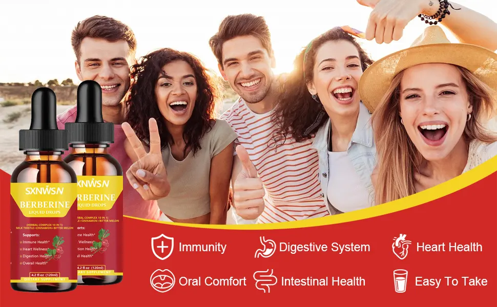 SXNWSN Berberine Drops - 10-in-1 Herbal Complex with Milk Thistle Ceylon Cinnamon & Bitter Melon | 4.2Fl Oz Liquid Supplement for Immune Heart & Digestive Support  - Overall Support