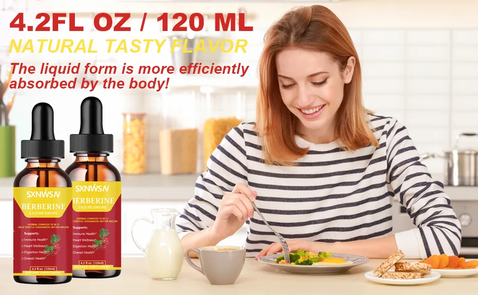 SXNWSN Berberine Drops - 10-in-1 Herbal Complex with Milk Thistle Ceylon Cinnamon & Bitter Melon | 4.2Fl Oz Liquid Supplement for Immune Heart & Digestive Support  - The liquid form is more efficiently absorbed by the body!