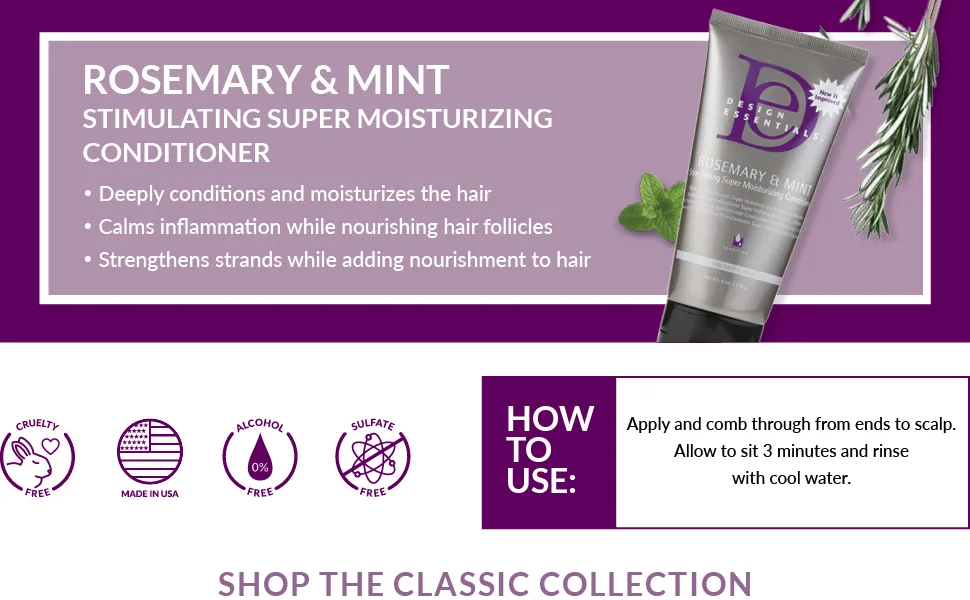 Design Essentials Rosemary & Mint Stimulating Super Moisturizing Conditioner  32 Ounce Container 900 ml - Bamboo & Silk HCO Leave-In Conditioner