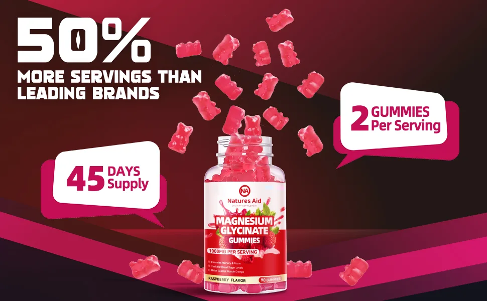 Magnesium Glycinate Gummies 1000mg - Sugar Free Magnesium Potassium Supplement with Vitamin D B6 CoQ10 for Calm Mood & Sleep Support - 90 Raspberry Gummies. Raspberry 90 Count (Pack of 1) - Magnesium Glycinate Gummies