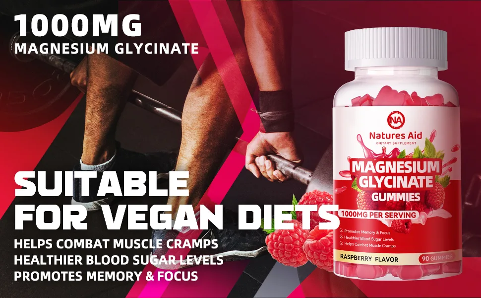 Magnesium Glycinate Gummies 1000mg - Sugar Free Magnesium Potassium Supplement with Vitamin D B6 CoQ10 for Calm Mood & Sleep Support - 90 Raspberry Gummies. Raspberry 90 Count (Pack of 1) - Magnesium Glycinate Gummies