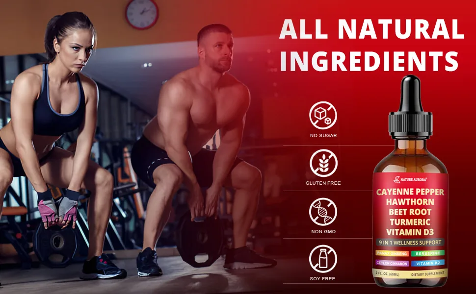 9 in1 Cayenne Pepper Liquid Drops - Cayenne Pepper Extract Drops Supplement Liquid + Hawthorn Berry Beetroot Turmeric Vitamin K2 & D3 - Digestion Immune and Circulation Support - 2 Fl Oz 2.0 oz (Pack of 1) - Cayenne Pepper Liquid Drops