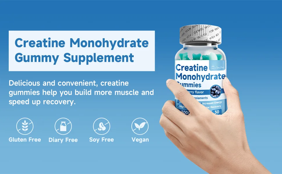 SpenHerb Creatine Monohydrate Gummies Creatine Monohydrate for Muscle Strength Muscle Builder Energy Boost Pre-Workout Supplement(60 Count) - Creatine Monohydrate Gummies