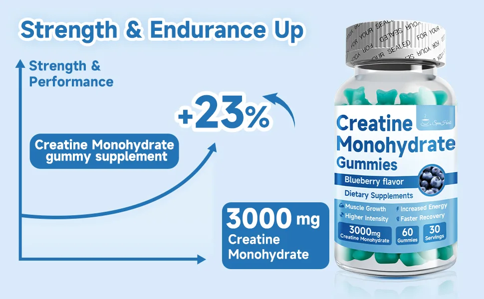 SpenHerb Creatine Monohydrate Gummies Creatine Monohydrate for Muscle Strength Muscle Builder Energy Boost Pre-Workout Supplement(60 Count) - Creatine Monohydrate Gummies