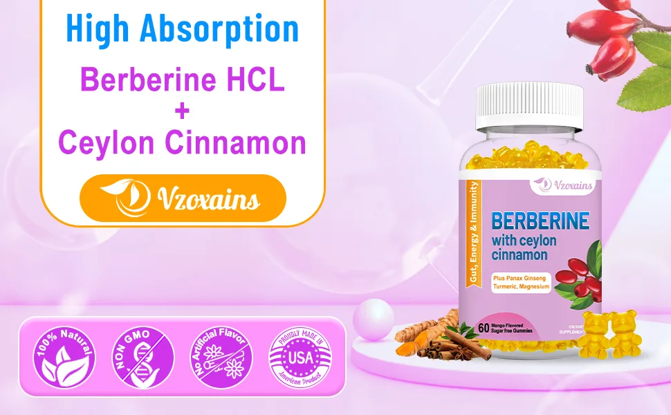Berberine with Ceylon Cinnamon Gummies High Potency Berberine HCI Supplement Immune Health Support 120 Mango Flavored Gummies 60 Count (Pack of 2) - berberine gummies
