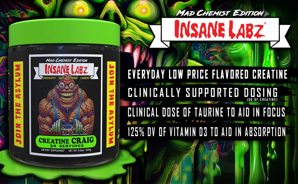 Insane Labz Creatine Craig - Flavored Pre Workout Post Workout Build Muscle (30 Servings (Pack of 1) Watermelon) - Creatine Craig Keypoints