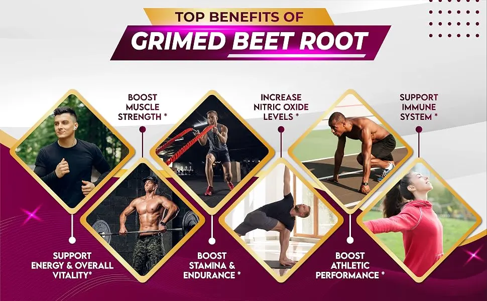 GriMed Beet Root with Grape Seed Extract Maca Root Red Spinach & Ashwagandha 180 Vegetable Capsules - Grimed Beetroot Supplement
