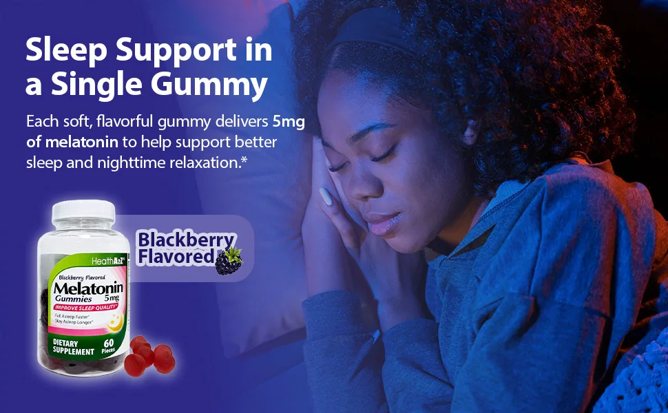 HealthA2Z Melatonin Gummies| 60 Counts | 5mg | Natural Sleep Aid for Deep & Restful Sleep | BlackBerry Flavor | Sleep Aid Gummies - FP1062 - 1