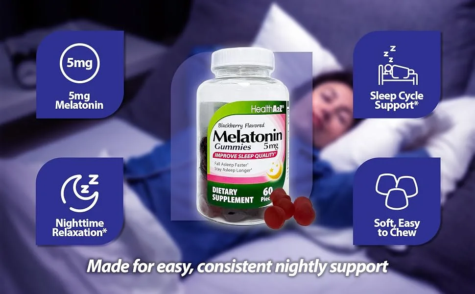 HealthA2Z Melatonin Gummies| 60 Counts | 5mg | Natural Sleep Aid for Deep & Restful Sleep | BlackBerry Flavor | Sleep Aid Gummies - FP1062 - 2