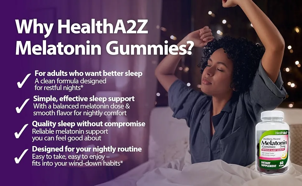 HealthA2Z Melatonin Gummies| 60 Counts | 5mg | Natural Sleep Aid for Deep & Restful Sleep | BlackBerry Flavor | Sleep Aid Gummies - FP1062 - 3