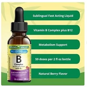 H4U Spring Valley Vitamin B12 5 000 mcg Liquid Supplement | Fast Acting | Metabolism Support | Natural Berry Flavor | 2 fl oz (59 mL) - product information 2