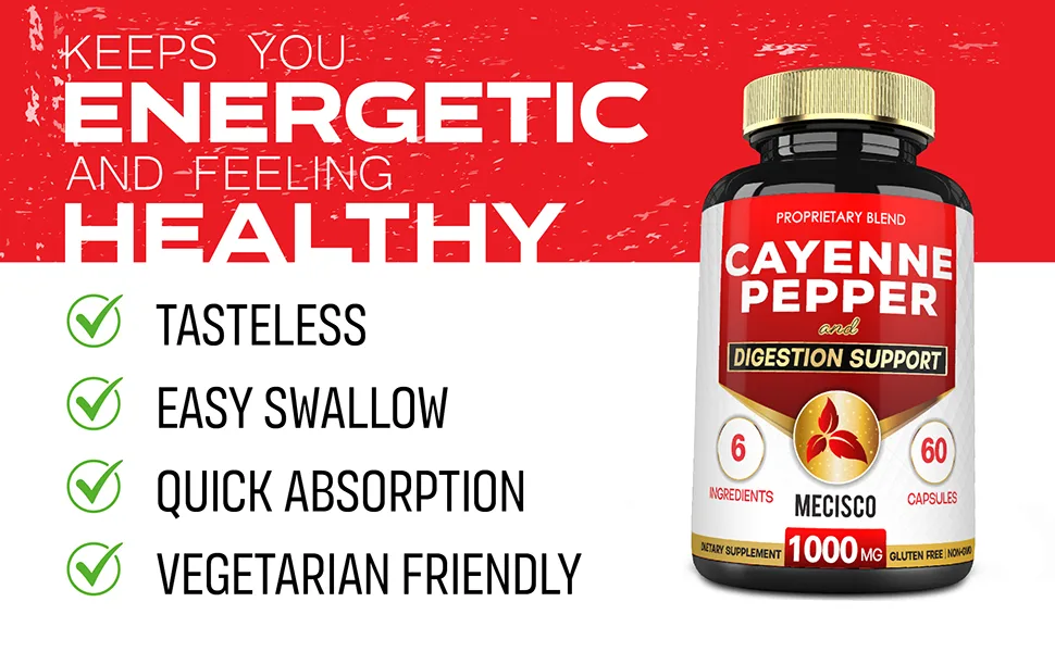 6in1 Cayenne Pepper Capsules with Ginger Root Beet Root and Black Pepper and More - 60 Capsules - Cayenne Supplement Supports Digestion System Immunity 60 Count (Pack of 1) - Cayenne Pepper (2/60Caps)