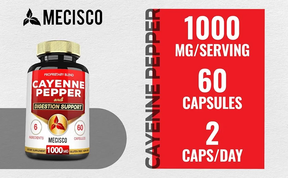 6in1 Cayenne Pepper Capsules with Ginger Root Beet Root and Black Pepper and More - 60 Capsules - Cayenne Supplement Supports Digestion System Immunity 60 Count (Pack of 1) - M100. Mec - Cayenne Pepper_60Caps_300mg