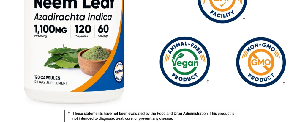 Nutricost Neem Leaf Capsules (1 100 mg) 120 Capsules - 60 Servings - Neem Leaf