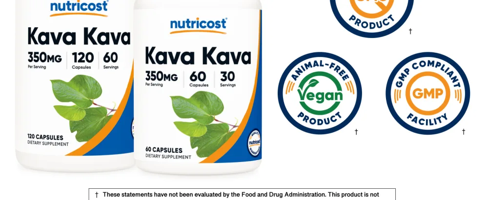 Nutricost Kava Kava Capsules 350 MG Per Serving 60 Capsules 30 Servings - Non-GMO Vegan - Kava Kava