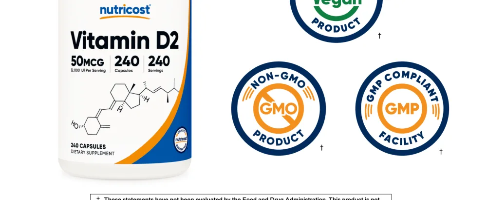 Nutricost Vitamin D2 Supplement (2000 IU) 240 Capsules - Vegan Non-GMO Gluten-Free Third-Party Tested - Vitamin D2