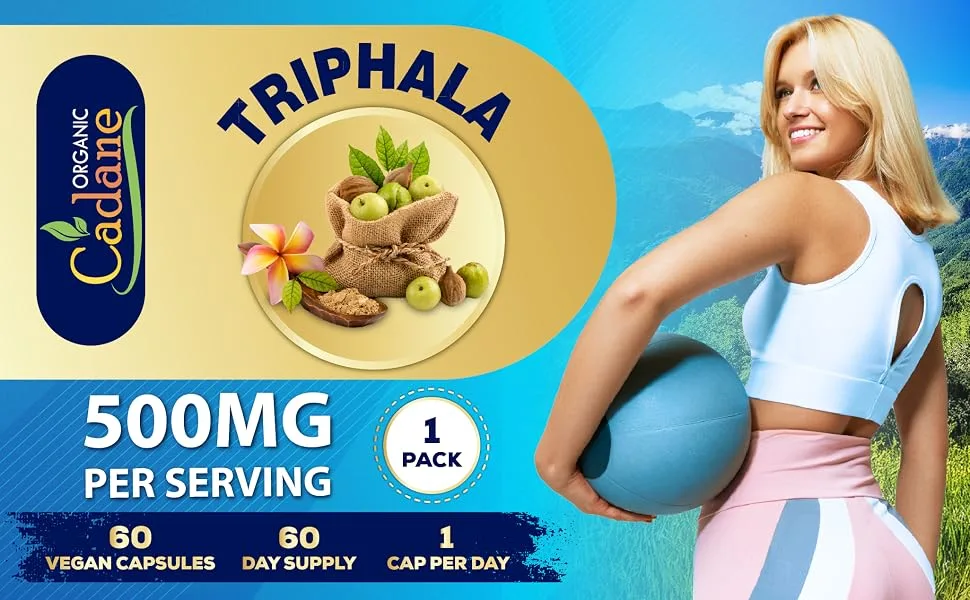 Organic Cadane Triphala Extract Capsules - 6 Premium Ingredients Complex with Turmeric Moringa Guggul Ginger and Black Pepper - 60 Caps for 2 Months Supply - 10. CADANE - TRIPHALA - 60CAPS