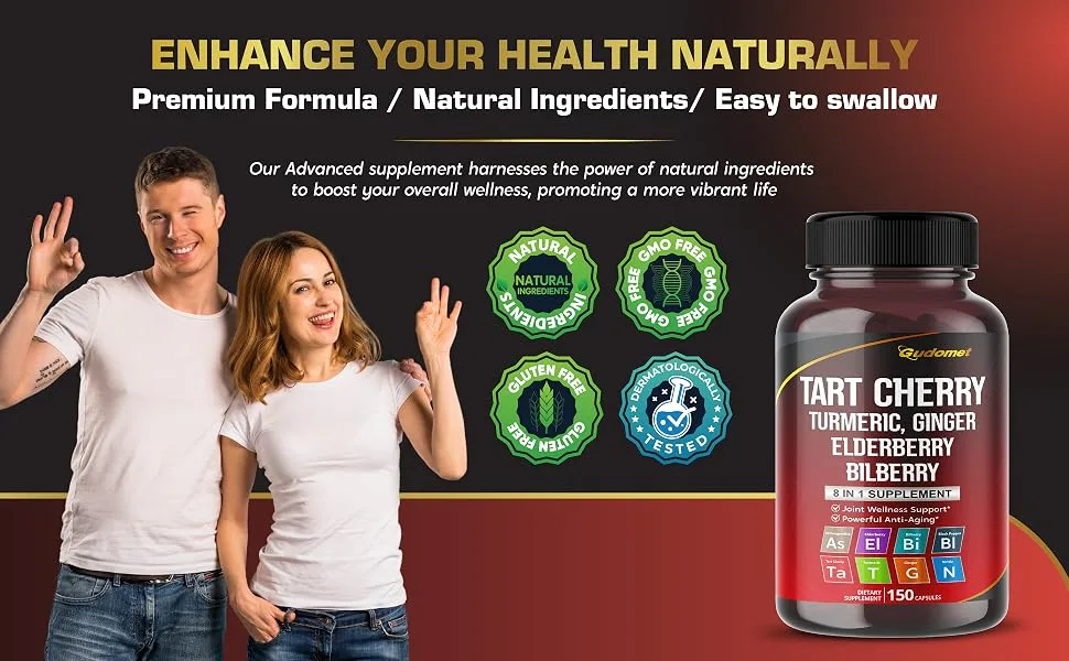 Tart Cherry Turmeric Ginger Stinging Ashwagandha Elderberry Bilberry Black Pepper -150 Capsules 150 count (pack of 1) - GUDOMET Tart Cherry Supplement