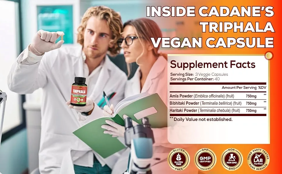 Organic Cadane Triphala (3 Fruit Powders) Supplement - 120 Veggie Capsules - 11. CADANE - TRIPHALA - 120CAPS