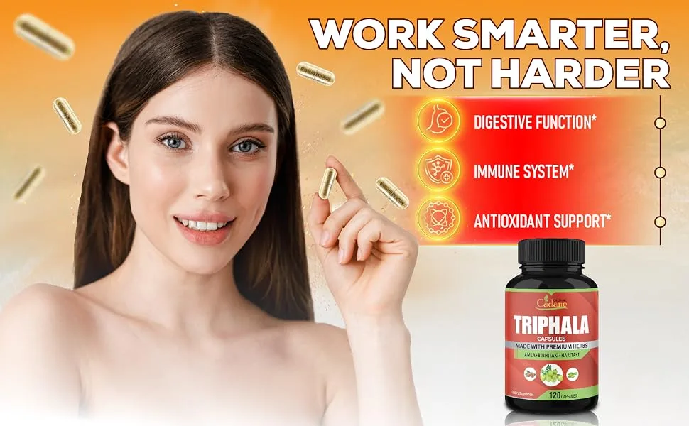 Organic Cadane Triphala (3 Fruit Powders) Supplement - 120 Veggie Capsules - 11. CADANE - TRIPHALA - 120CAPS