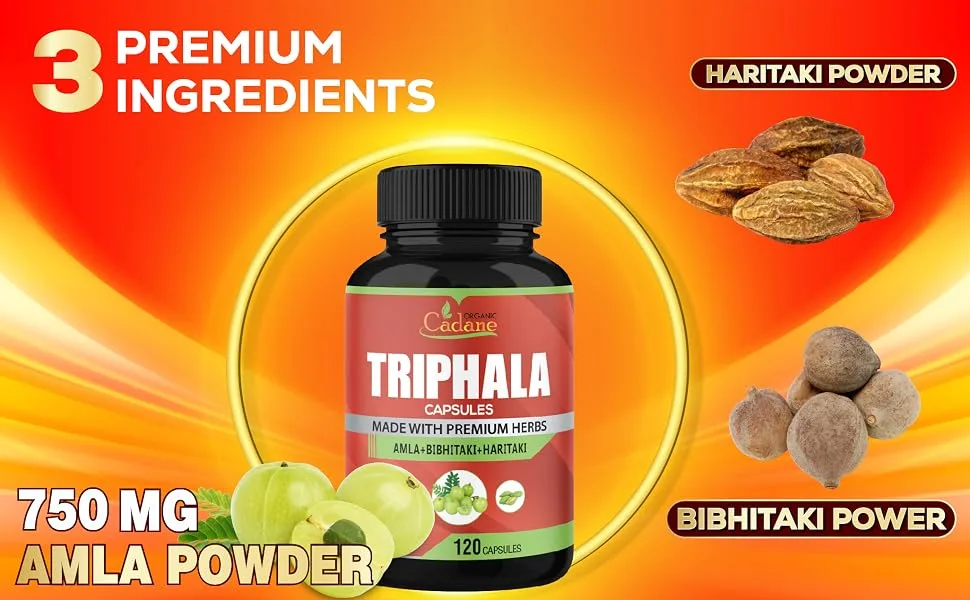 Organic Cadane Triphala (3 Fruit Powders) Supplement - 120 Veggie Capsules - 11. CADANE - TRIPHALA - 120CAPS