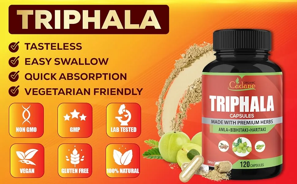 Organic Cadane Triphala (3 Fruit Powders) Supplement - 120 Veggie Capsules - 11. CADANE - TRIPHALA - 120CAPS