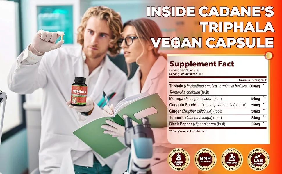 Organic Cadane Triphala Extract Capsules 5 Months Supply with Turmeric Guggulu Ginger Black Pepper Moringa - Support Digestion Health & Immune System - 150Caps - 12. CADANE - TRIPHALA - 150CAPS