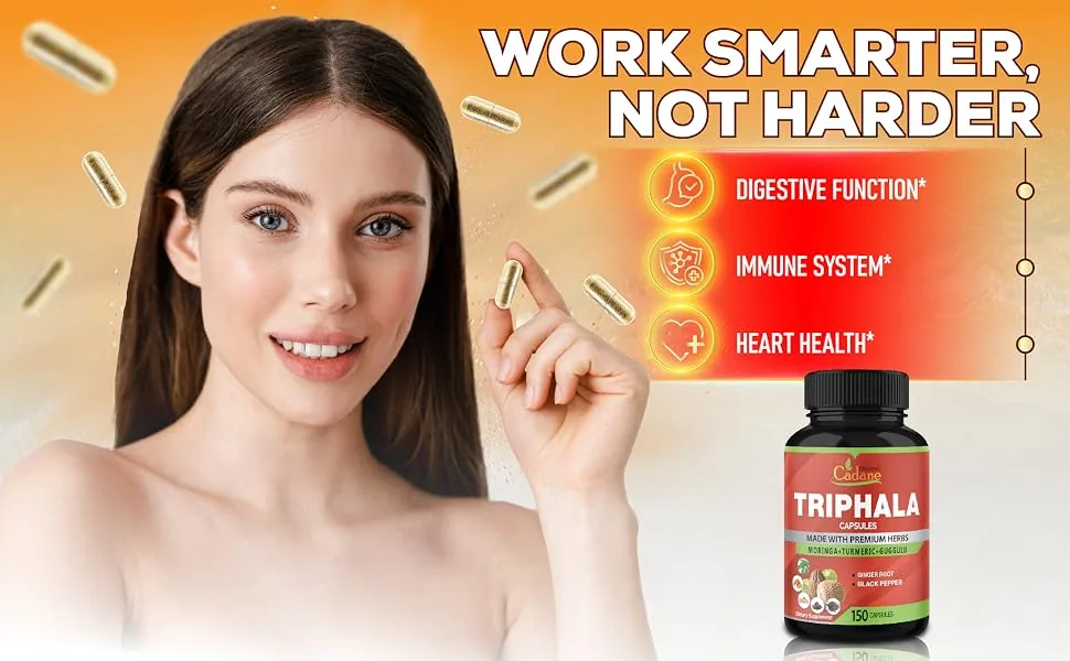 Organic Cadane Triphala Extract Capsules 5 Months Supply with Turmeric Guggulu Ginger Black Pepper Moringa - Support Digestion Health & Immune System - 150Caps - 12. CADANE - TRIPHALA - 150CAPS