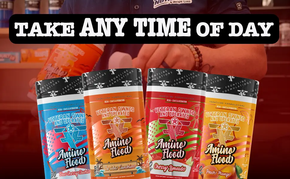Amino Flood from Frontline Formulations - BCAA + EAA Recovery & Hydration Formula Muscle Support Electrolytes & Endurance Amino Acid Supplement for Intra & Post Workout Blue Cherry Slushie - amino flood frontline formulations