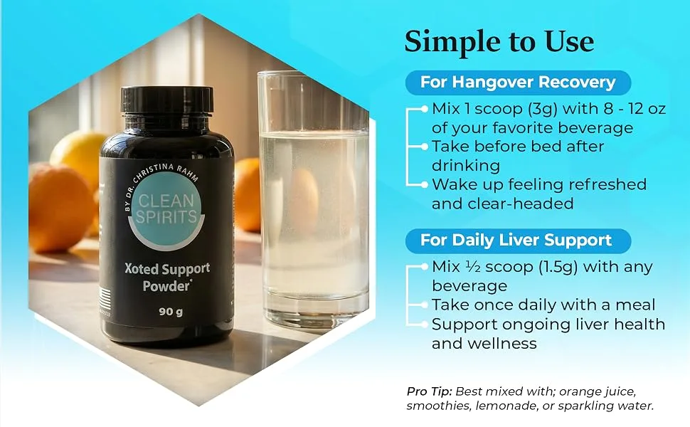Clean Spirits Xoted Support Powder for Hangover Relief & Liver Support | with B Complex Vitamins Magnesium Vitamin E & Garlic | 30 Servings 90g - Clean Spirits Xoted Support Powder