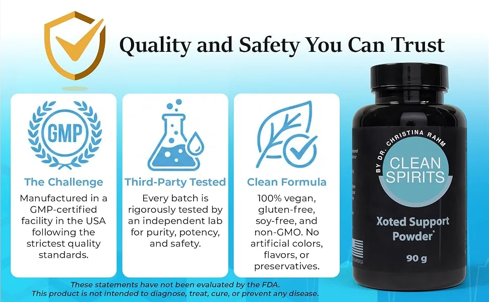 Clean Spirits Xoted Support Powder for Hangover Relief & Liver Support | with B Complex Vitamins Magnesium Vitamin E & Garlic | 30 Servings 90g - Clean Spirits Xoted Support Powder