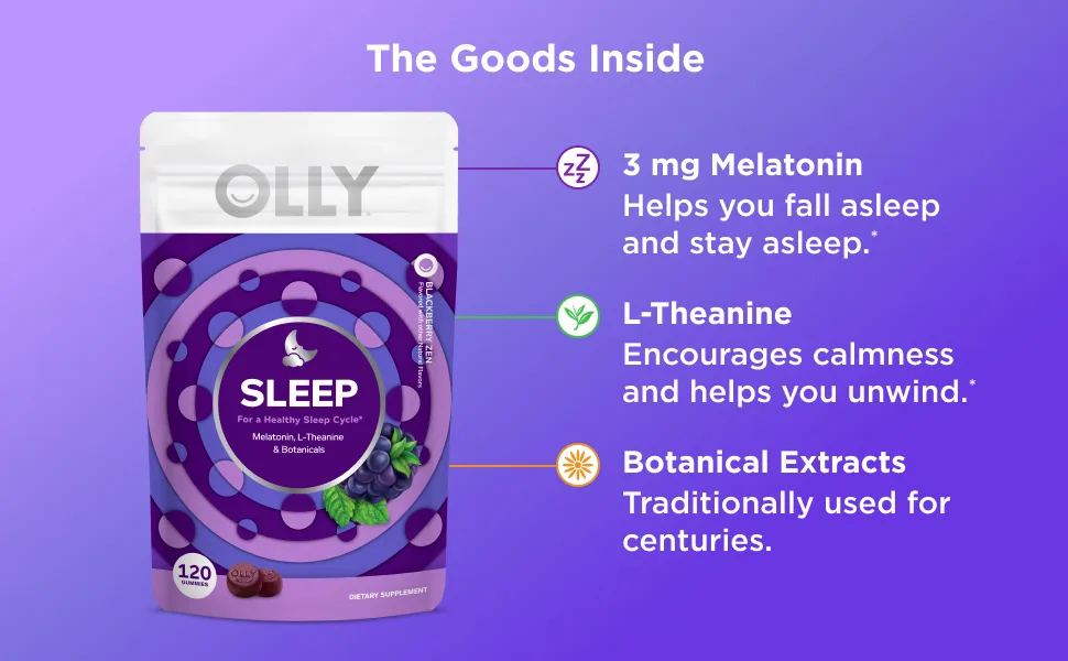 OLLY Extra Strength (5mg) & Regular Strength (3mg) Melatonin Sleep Gummies with L-Theanine 120 Count BlackBerry Flavor - product information 4