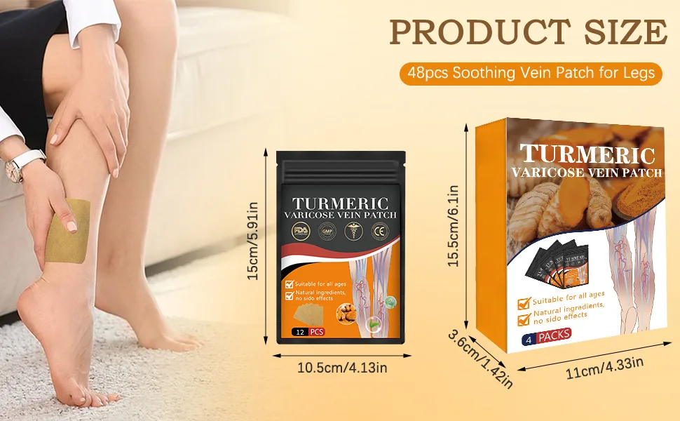 Wanban 48 PCS Turmeric Varicose Vein Patch Natural Relief Treatment for Legs Spider Varicose Vein Patch - 2.Turmeric Varicose Vein Patch
