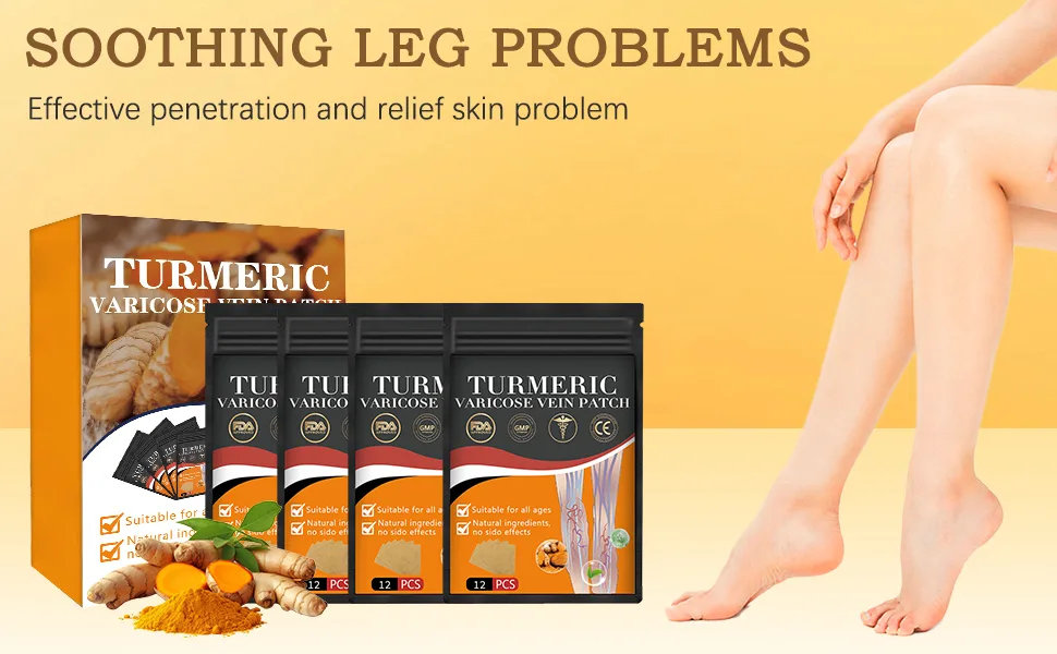 Wanban 48 PCS Turmeric Varicose Vein Patch Natural Relief Treatment for Legs Spider Varicose Vein Patch - Turmeric Varicose Vein Patch