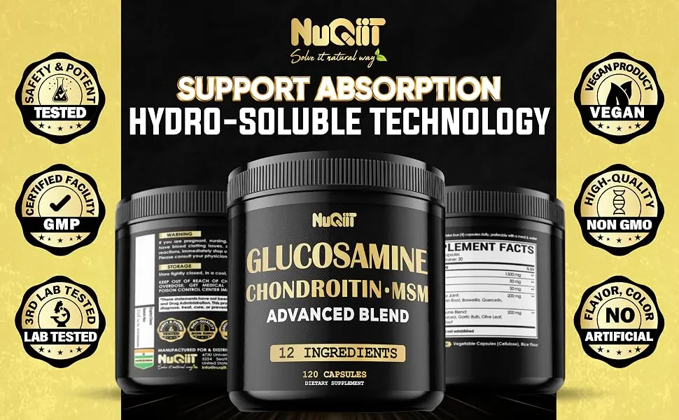 Glucosamine Chondroitin MSM with Immune & Joint Support Supplement 2000mg - Turmeric Curcumin Root Boswellia Elderberry Echinacea & More - 120 Capsules - Bone Health Flexibility & Strength Support - Nu41. Nuquiit - Glucosamine - 2000mg - 120 caps-den