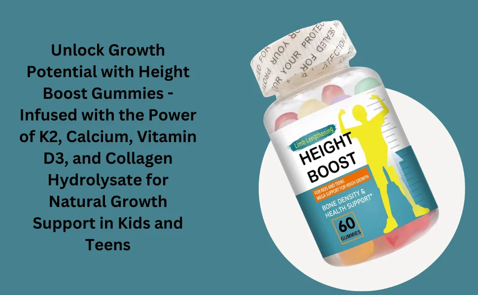 Height Boost Bone Growth Gummies for Kids & Teens Natural Growth Support with Calcium Vitamin D3 K2 Collagen Hydrolysate & Herbal Blend Bone Strength & Height Supplement 60 Gummies - calcium bone growth
