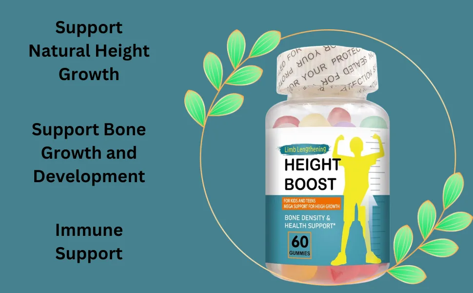 Height Boost Bone Growth Gummies for Kids & Teens Natural Growth Support with Calcium Vitamin D3 K2 Collagen Hydrolysate & Herbal Blend Bone Strength & Height Supplement 60 Gummies - calcium height growth teens kids